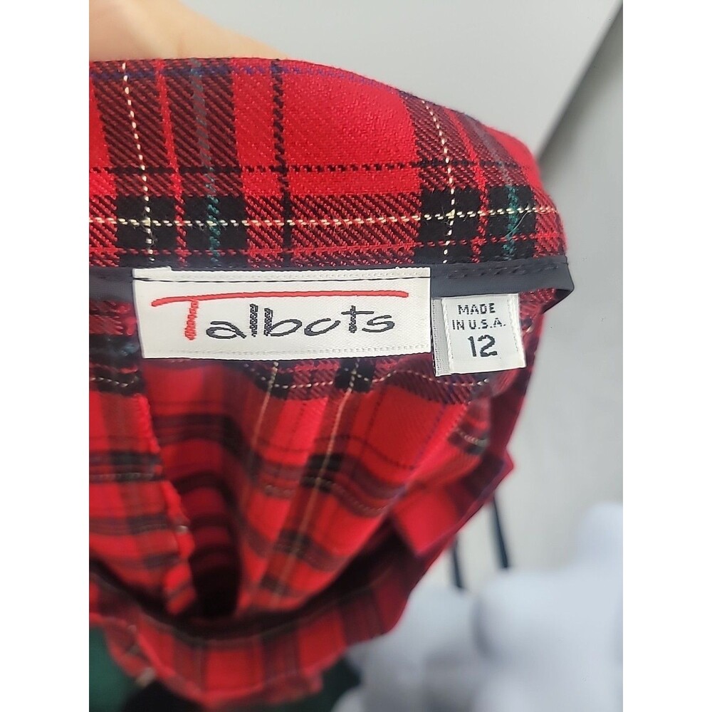 Vintage Talbots Red Tartan Plaid Pleated Midi Skirt Sz 12 - Picture 5 of 6